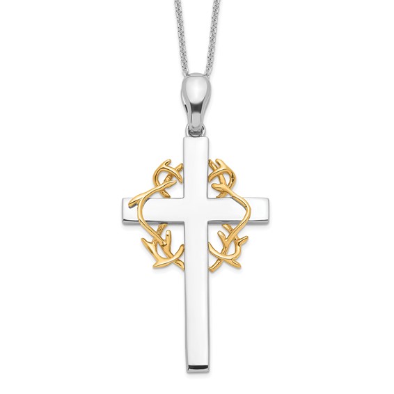 Sterling Silver & Gold-plated No Greater Love Cross 18in Necklace