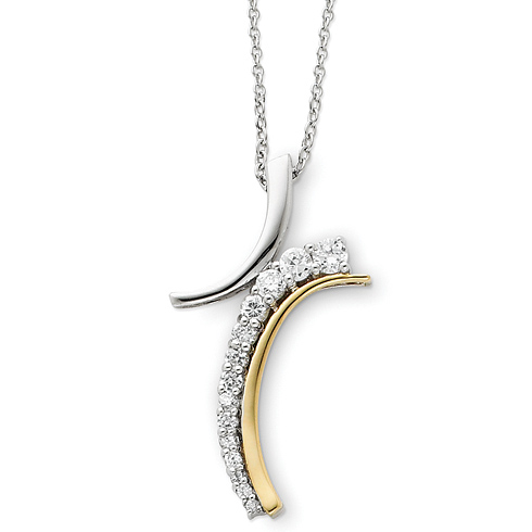 Sterling Silver & Gold-plated CZ Journey to the Cross 18in Necklace