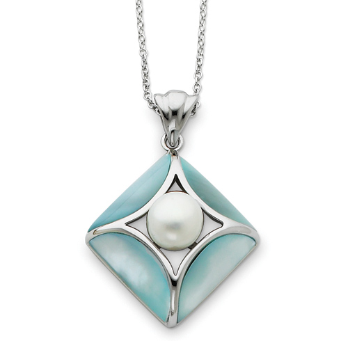 Cultured Pearl Blue Mother of Pearl Guidance Necklace Sterling Silver