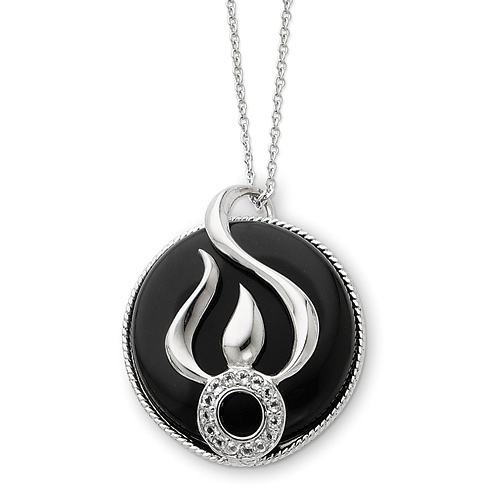 Sterling Silver Onyx and CZ Fear Less 18in Necklace