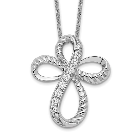 Sterling Silver & CZ Endless Hope 18in Cross Necklace
