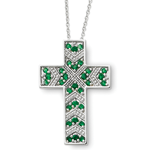 Sterling Silver May CZ Birthstone Message of the Cross 18in Necklace