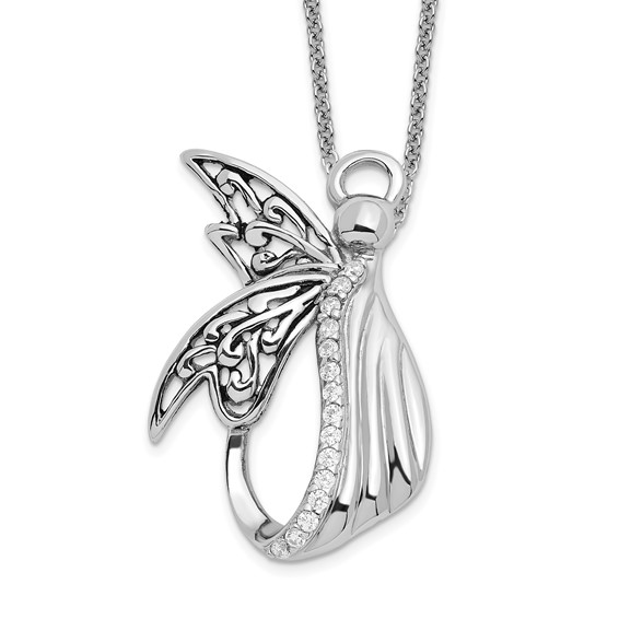 Sterling Silver Antiqued Angel of Perseverance 18in Necklace