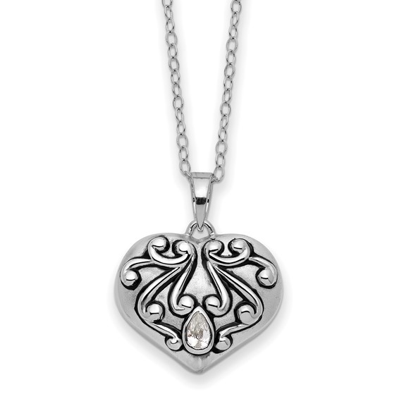 Sterling Silver Antiqued Heart Remembrance Ash Holder 18in Necklace