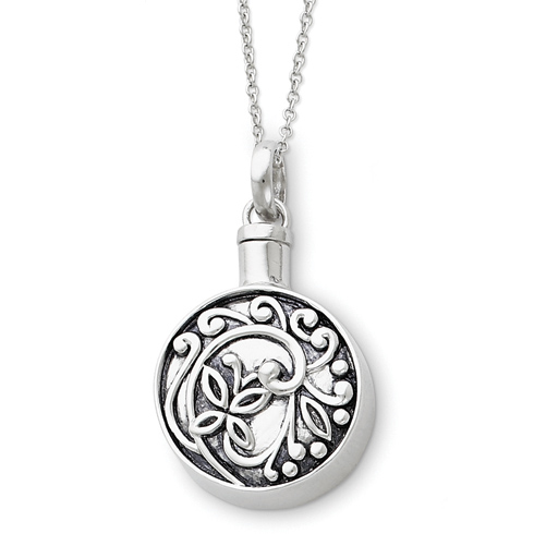 Sterling Silver Antiqued Circle Remembrance Ash Holder 18in Necklace