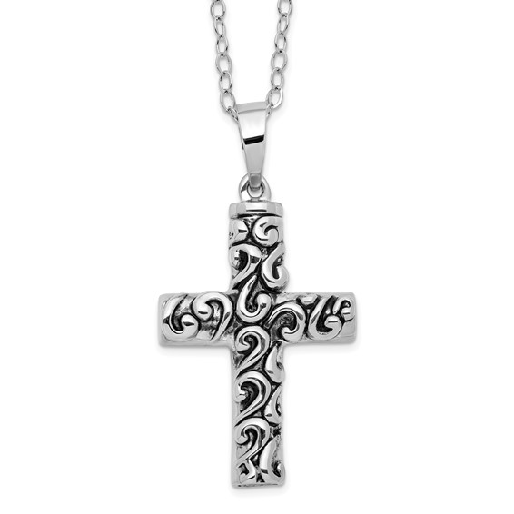 Sterling Silver Antiqued Cross Remembrance Ash Holder 18in Necklace