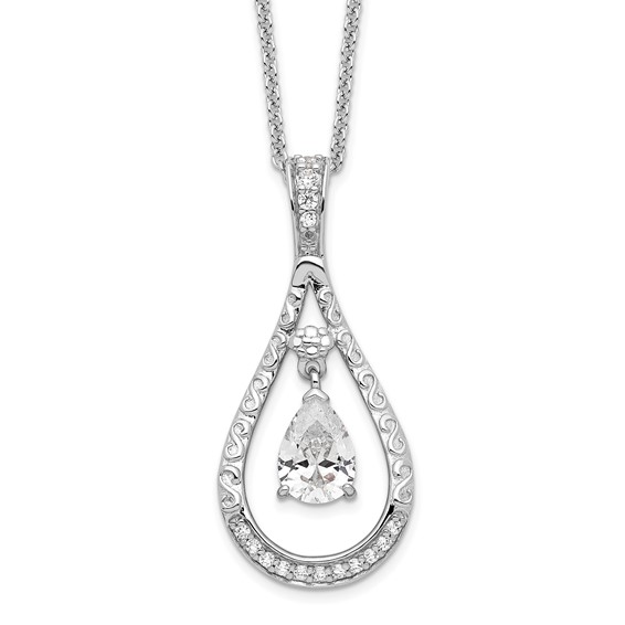 Sterling Silver April CZ Stone Never Forget Tear 18in Necklace