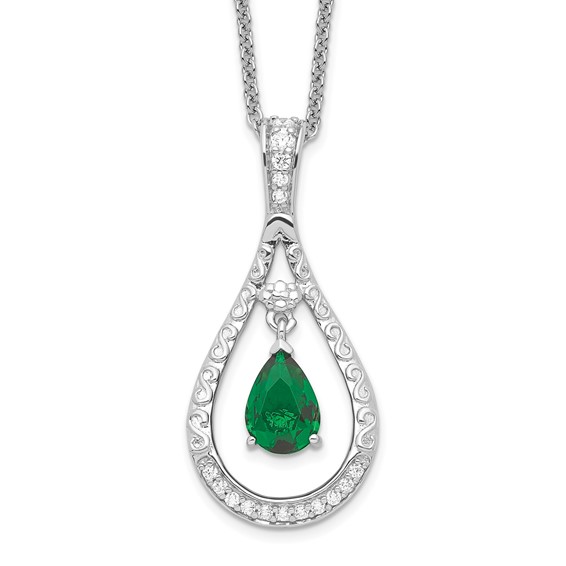 Sterling Silver Green CZ Never Forget Tear Necklace