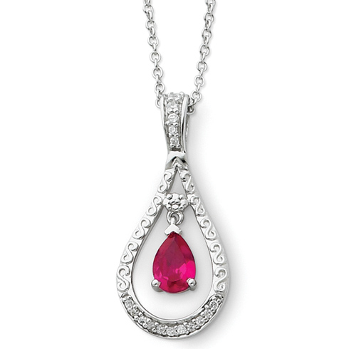 Sterling Silver July CZ Birthstone Never Forget Tear 18in Necklace