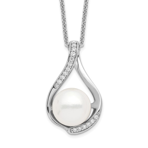 Sterling Silver Cultured Pearl & CZ Forever Embrace 18in Necklace