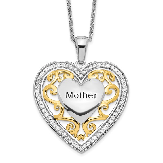 Sterling Silver & Gold-plated Mother Heart Necklace 18in