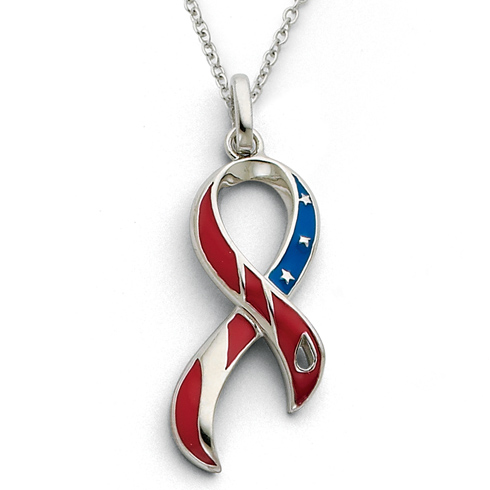 Remembered Always Necklace Ribbon Enameled Sterling Silver