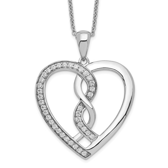 Sterling Silver CZ Hearts Joined Together 18in Necklace