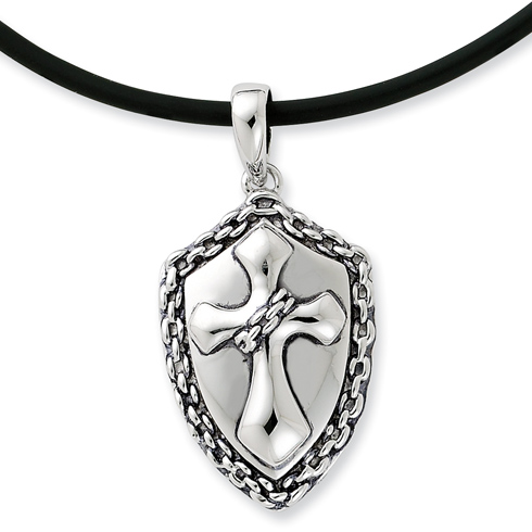 Men's Vessel of Honor Pendant Sterling Silver on Rubber Cord
