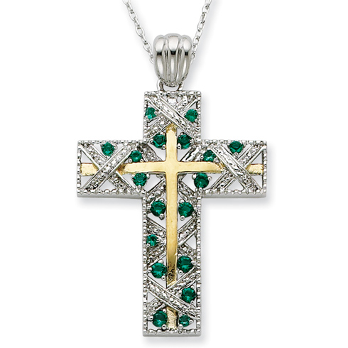 Sterling Silver & Gold-plated CZ Planted In Faith Cross 18in Necklace