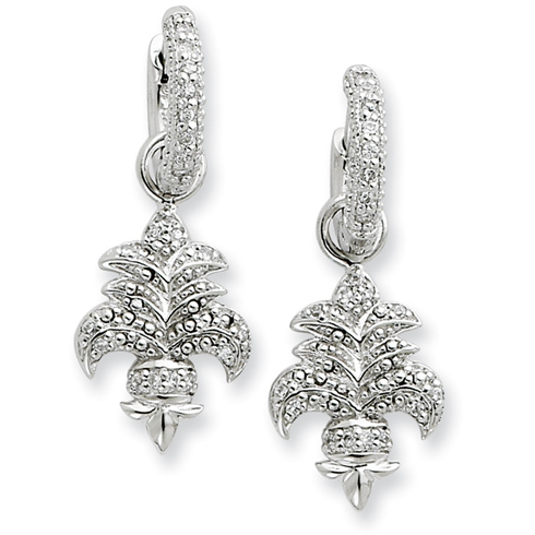 Sterling Silver CZ Fleur de lis Dangle Earrings