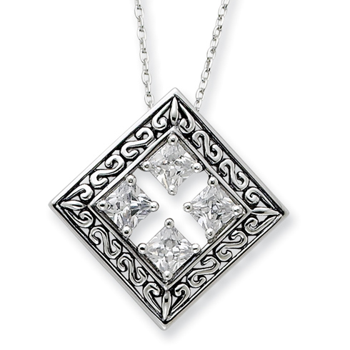 Cornerstones Of Integrity Necklace Antiqued Sterling Silver CZ