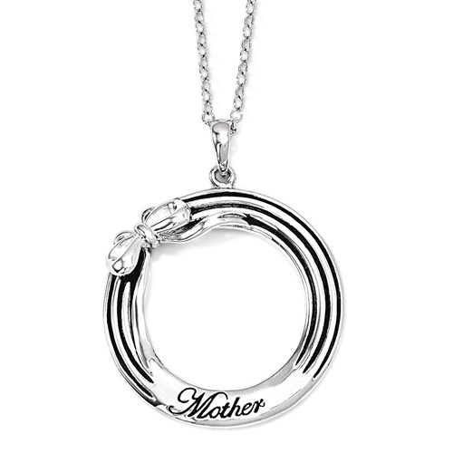 Sterling Silver Round Mother and Bow 18in Necklace