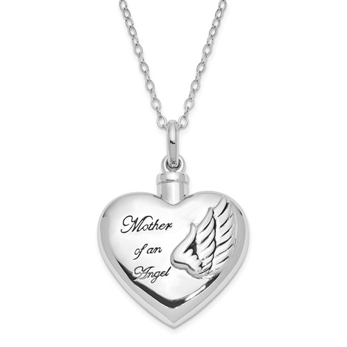 Sterling Silver Mother of an Angel Heart Ash Holder Necklace