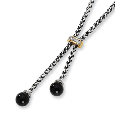 Diamond and Onyx Necklace - Sterling Silver 14k Accents