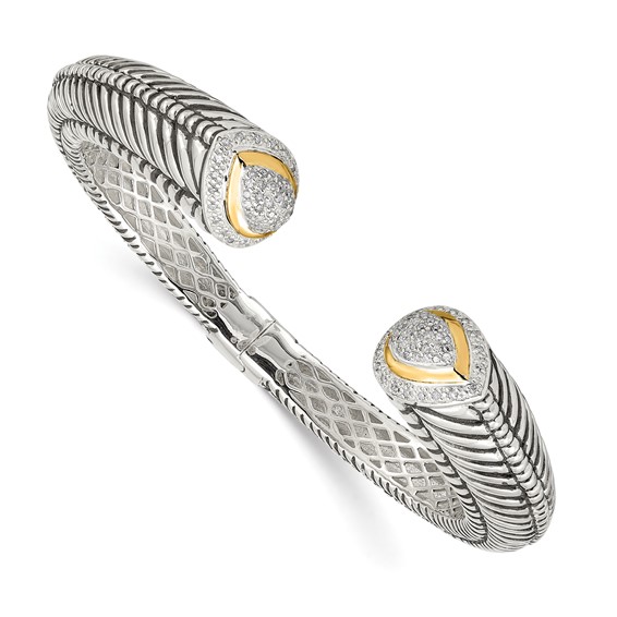 Sterling Silver 1/2 ct Diamond Hinged Bangle with 14k Gold Accents