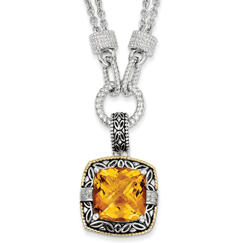 Sterling Silver 10.5 ct Citrine Necklace with 1/20 ct Diamonds