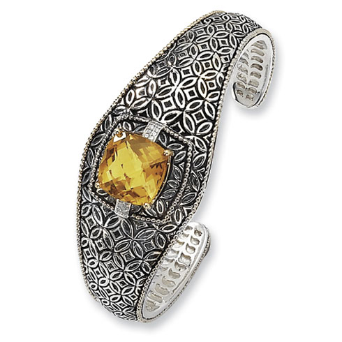 Sterling Silver 11.2 CT Citrine and Diamond Bangle