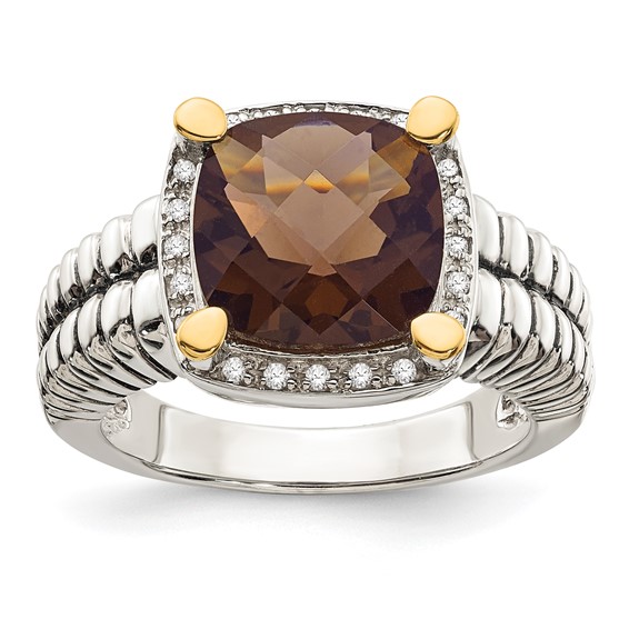 Sterling Silver 4.1 ct Smoky Quartz and Diamond Ring