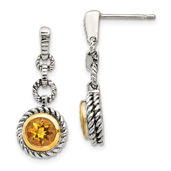 Sterling Silver 1.5 ct Citrine Antiqued Dangle Earrings