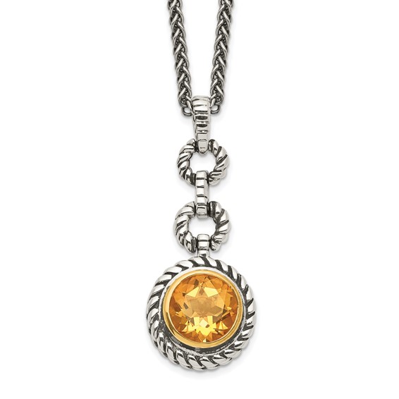 Sterling Silver and 14k Yellow Gold 2.0 ct Citrine Bezel Necklace