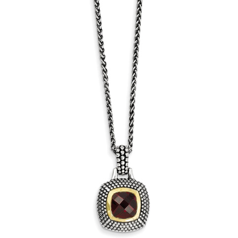 Sterling Silver 2.52 ct Garnet Beaded Necklace with 14kt Gold Accents