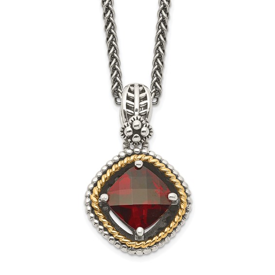 Sterling Silver 2.4 ct Garnet Necklace with 14kt Gold Accent