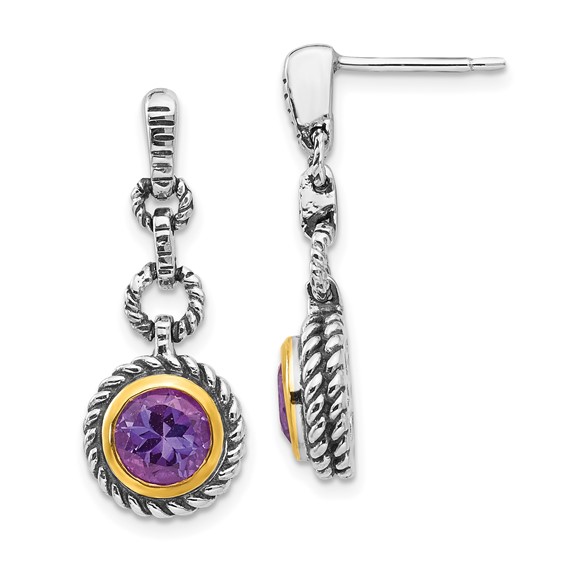 Sterling Silver 14k Gold 1.5 ct tw Amethyst Dangle Earrings