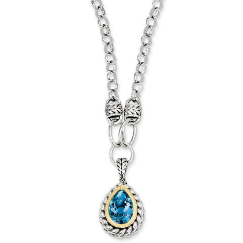 4.7 CT Blue Topaz Necklace - Sterling Silver 14k Accents