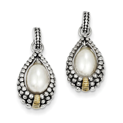 Sterling Silver 7x5mm Freshwater Pearl Earrings with Beads