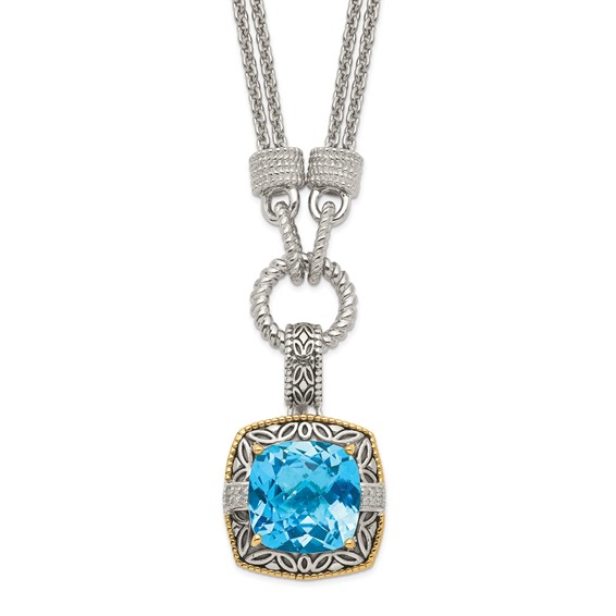 Sterling Silver 17.5 ct Blue Topaz & Diamond Necklace 17in