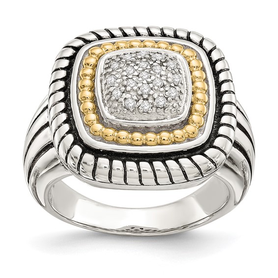 1/8 ct Diamond Pave Ring Sterling Silver with 14k Gold