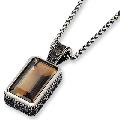 Sterling Silver 50 CT Smoky Quartz Necklace
