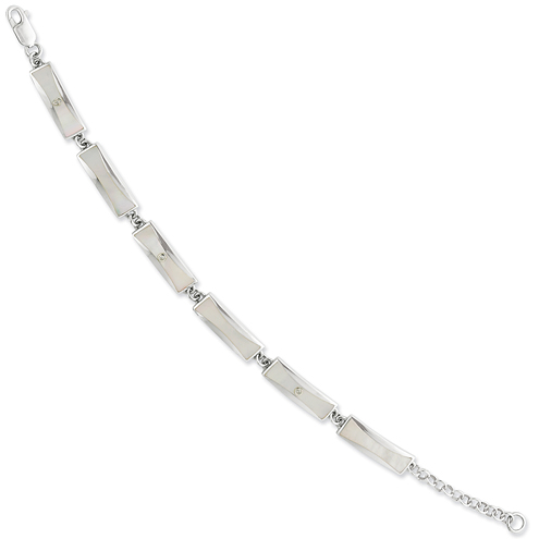 7 1/2in Sterling Silver .01ct Diamond and Mother of Pearl Bracelet