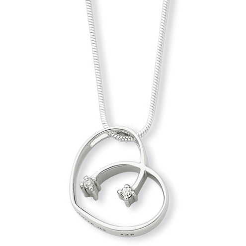 18in Sterling Silver .02ct Diamond Heart Necklace