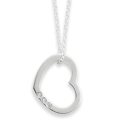 18in Sterling Silver .03ct Diamond Heart Necklace