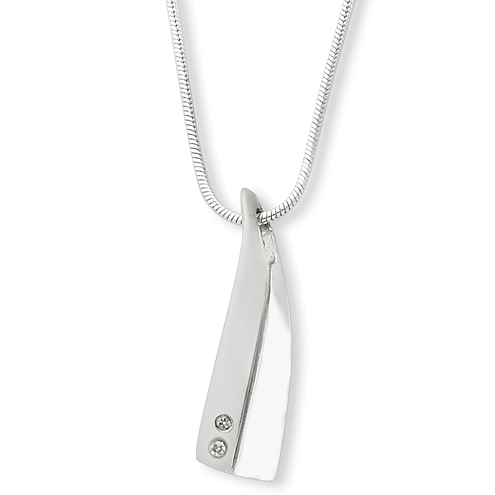 Sterling Silver Diamond Satin & Polished Tapered 18in Necklace
