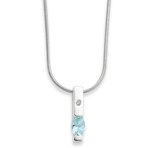 18in Sterling Silver .02ct Diamond and Blue Topaz Necklace