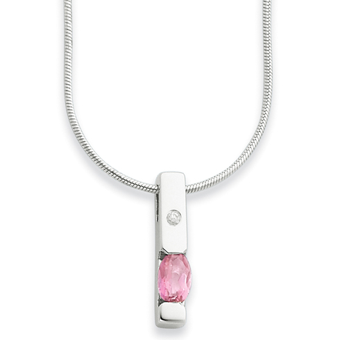 18in Sterling Silver .02ct Diamond and Pink Topaz Necklace
