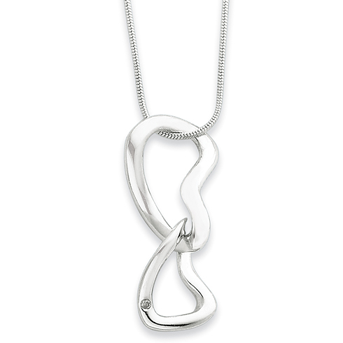 18in Sterling Silver .015ct Diamond Hearts Necklace