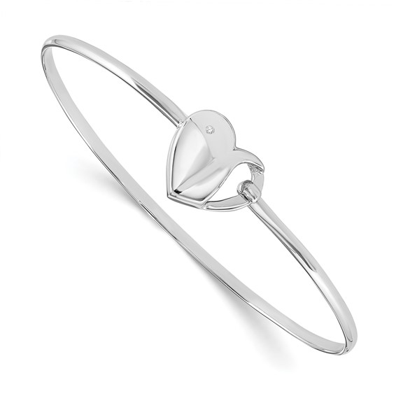 Sterling Silver .01ct Diamond Heart Bangle 7in Bracelet