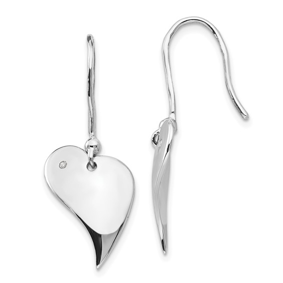 Sterling Silver .01ct Diamond Heart Earrings Shepherd Hooks