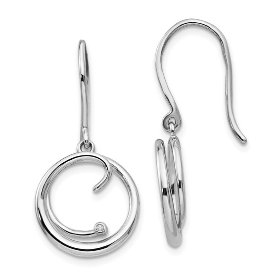 Sterling Silver .01 ct Diamond Circle Frame Dangle Earrings