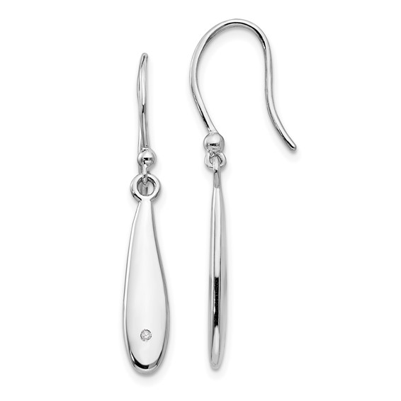 Sterling Silver .01 ct Diamond Teardrop Earrings Shepherd Hooks