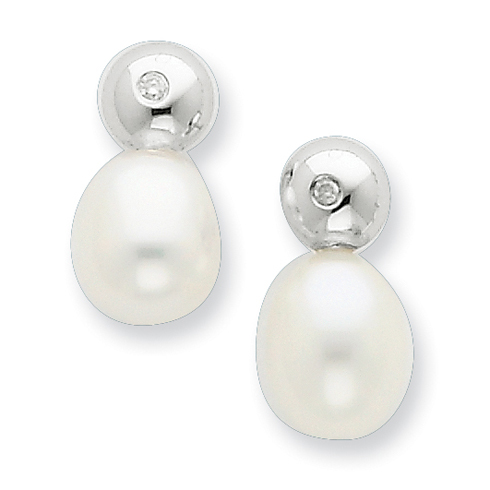Sterling Silver .02ct Diamond and Freshwater Cultured Pearl Earrings